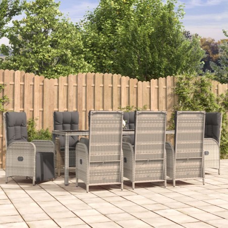 Set da Pranzo da Giardino 9 pz con Cuscini in Polyrattan Grigio