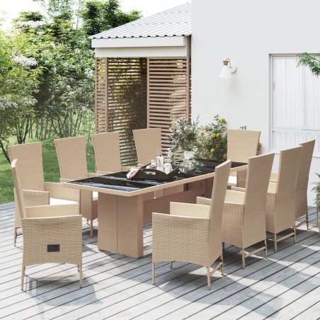 vidaXL Set da Pranzo da Giardino 11 pz con Cuscini Beige in Polyrattan