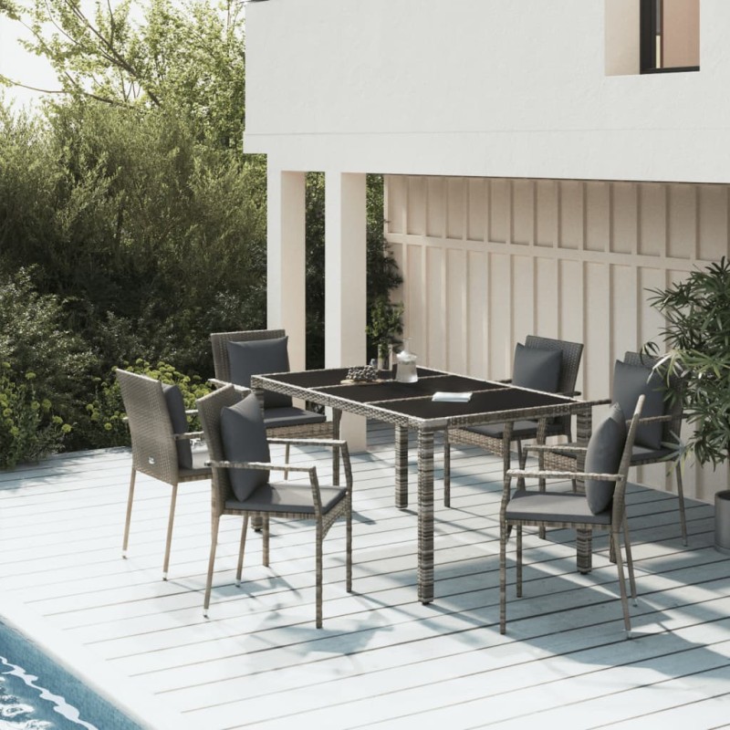 vidaXL Set da Pranzo da Giardino 7 pz con Cuscini in Polyrattan Grigio vidaXL Set da Pranzo da Giardino 7 pz con Cuscini in Polyrattan Grigio