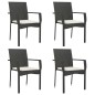 Set da Pranzo da Giardino 5 pz Nero con Cuscini in Polyrattan
