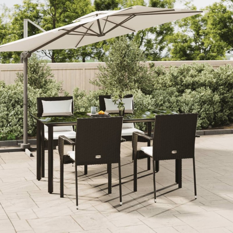 Set da Pranzo da Giardino 5 pz Nero con Cuscini in Polyrattan Set da Pranzo da Giardino 5 pz Nero con Cuscini in Polyrattan