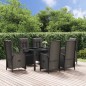 Set da Pranzo Giardino 7pz Nero e Grigio con Cuscini Polyrattan Set da Pranzo Giardino 7pz Nero e Grigio con Cuscini Polyrattan