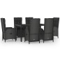 Set da Pranzo Giardino 7pz Nero e Grigio con Cuscini Polyrattan Set da Pranzo Giardino 7pz Nero e Grigio con Cuscini Polyrattan
