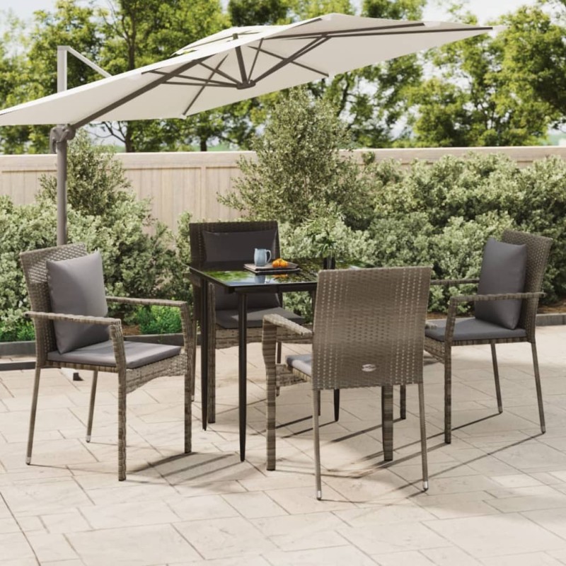 vidaXL Set da Pranzo Giardino 5pz Nero e Grigio con Cuscini Polyrattan vidaXL Set da Pranzo Giardino 5pz Nero e Grigio con Cuscini Polyrattan