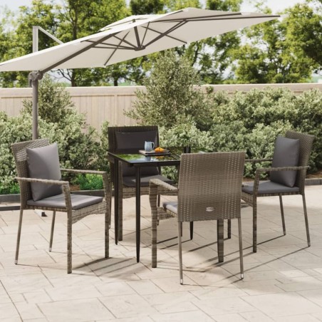 vidaXL Set da Pranzo Giardino 5pz Nero e Grigio con Cuscini Polyrattan