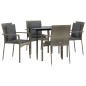 vidaXL Set da Pranzo Giardino 5pz Nero e Grigio con Cuscini Polyrattan vidaXL Set da Pranzo Giardino 5pz Nero e Grigio con Cuscini Polyrattan