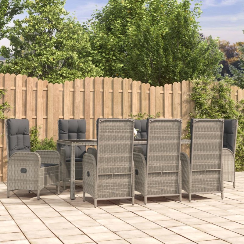 Set da Pranzo da Giardino 9 pz con Cuscini in Polyrattan Grigio Set da Pranzo da Giardino 9 pz con Cuscini in Polyrattan Grigio
