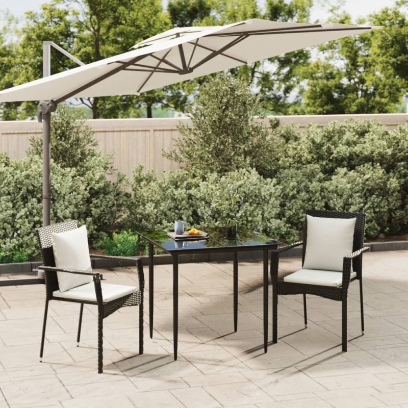 Set da Pranzo da Giardino 3 pz con Cuscini Nero in Polyrattan Set da Pranzo da Giardino 3 pz con Cuscini Nero in Polyrattan
