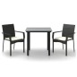 Set da Pranzo da Giardino 3 pz con Cuscini Nero in Polyrattan Set da Pranzo da Giardino 3 pz con Cuscini Nero in Polyrattan
