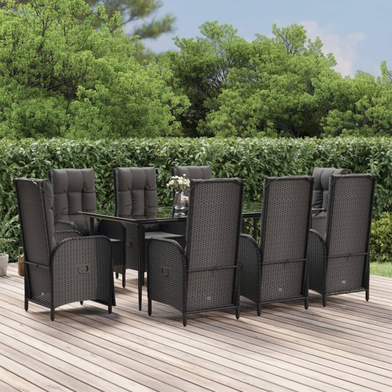 Set da Pranzo da Giardino 9 pz con Cuscini Nero in Polyrattan Set da Pranzo da Giardino 9 pz con Cuscini Nero in Polyrattan