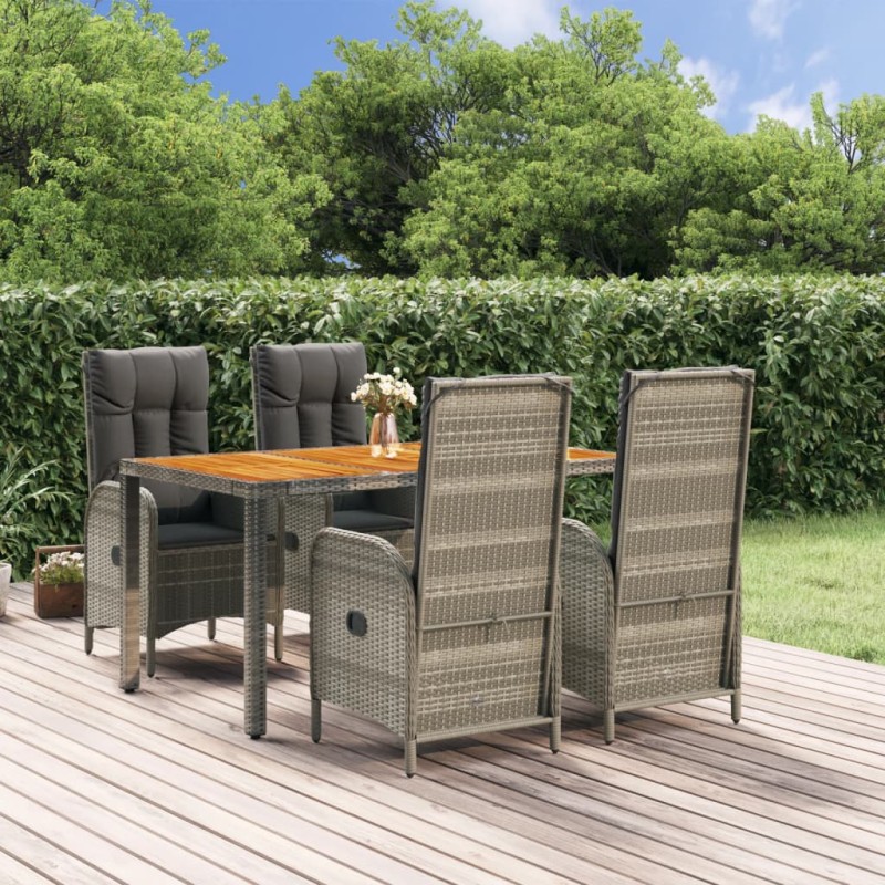 Set da Pranzo da Giardino 5 pz con Cuscini in Polyrattan Grigio Set da Pranzo da Giardino 5 pz con Cuscini in Polyrattan Grigio