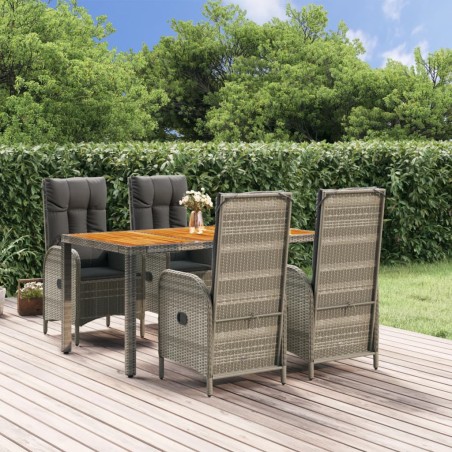 Set da Pranzo da Giardino 5 pz con Cuscini in Polyrattan Grigio