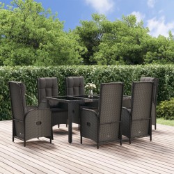 vidaXL Set da Pranzo da Giardino 7 pz Nero con Cuscini in Polyrattan