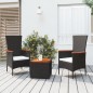 Set Mobili Giardino 3pz Nero Polyrattan e Legno Massello Acacia Set Mobili Giardino 3pz Nero Polyrattan e Legno Massello Acacia