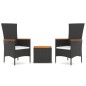 Set Mobili Giardino 3pz Nero Polyrattan e Legno Massello Acacia Set Mobili Giardino 3pz Nero Polyrattan e Legno Massello Acacia