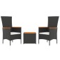 Set Mobili Giardino 3pz Nero Polyrattan e Legno Massello Acacia Set Mobili Giardino 3pz Nero Polyrattan e Legno Massello Acacia