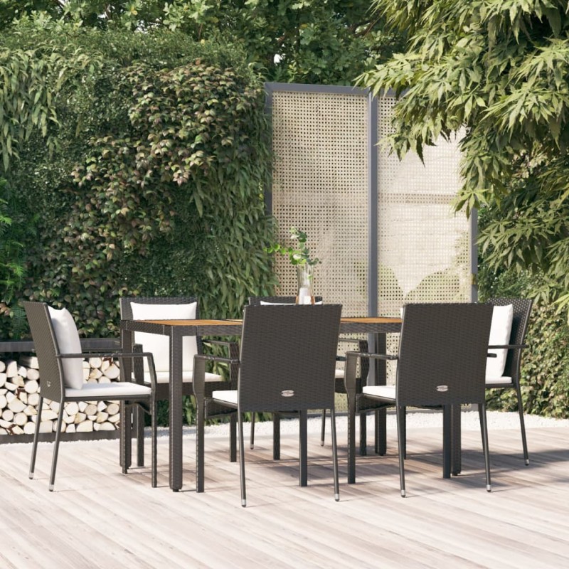 Set da Pranzo da Giardino 7 pz Nero con Cuscini in Polyrattan Set da Pranzo da Giardino 7 pz Nero con Cuscini in Polyrattan