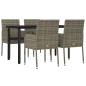 vidaXL Set da Pranzo Giardino 5pz Nero e Grigio con Cuscini Polyrattan vidaXL Set da Pranzo Giardino 5pz Nero e Grigio con Cuscini Polyrattan