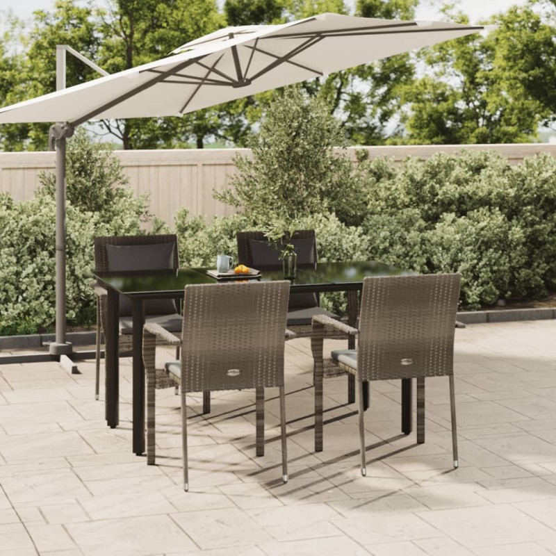 vidaXL Set da Pranzo Giardino 5pz Nero e Grigio con Cuscini Polyrattan vidaXL Set da Pranzo Giardino 5pz Nero e Grigio con Cuscini Polyrattan