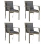vidaXL Set da Pranzo Giardino 5pz Nero e Grigio con Cuscini Polyrattan vidaXL Set da Pranzo Giardino 5pz Nero e Grigio con Cuscini Polyrattan