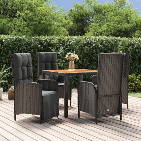 Set da Pranzo da Giardino 5 pz Nero con Cuscini in Polyrattan