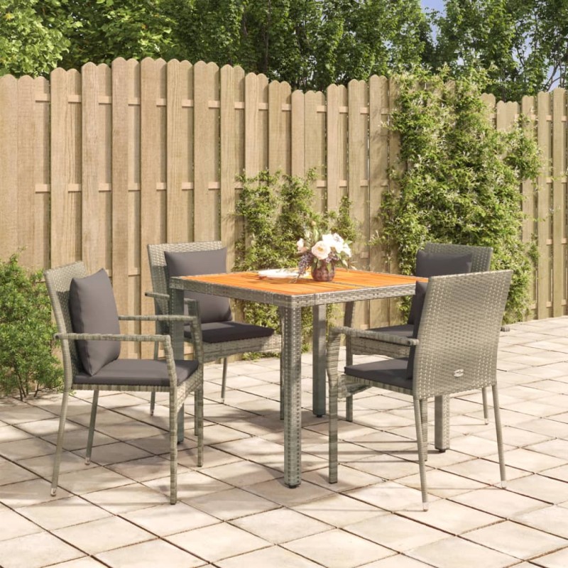 Set da Pranzo da Giardino 5 pz con Cuscini in Polyrattan Grigio Set da Pranzo da Giardino 5 pz con Cuscini in Polyrattan Grigio