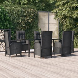 Set da Pranzo da Giardino 7 pz Nero con Cuscini in Polyrattan