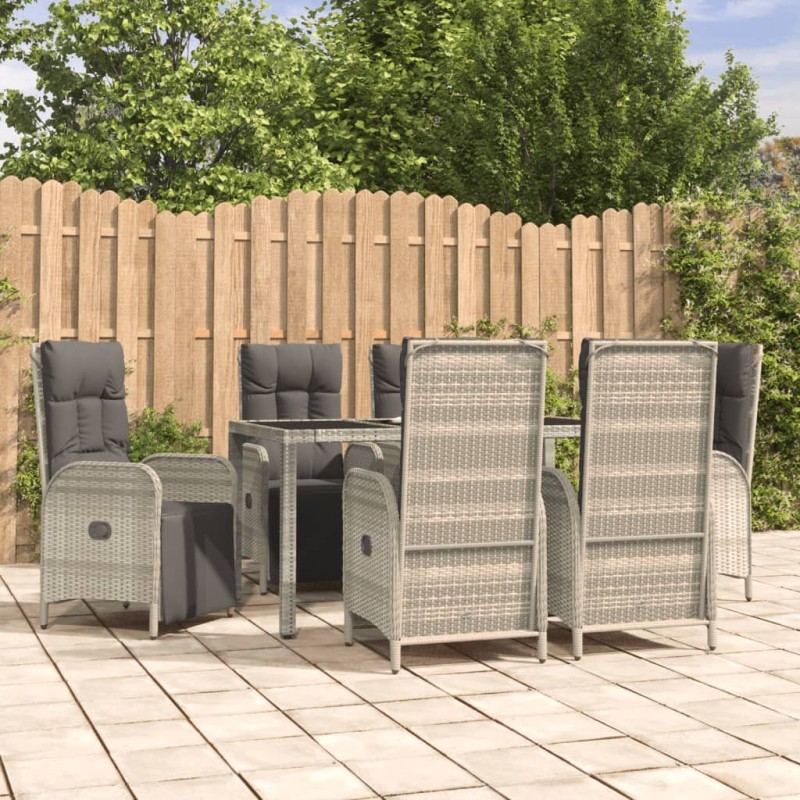vidaXL Set da Pranzo da Giardino 7 pz con Cuscini in Polyrattan Grigio vidaXL Set da Pranzo da Giardino 7 pz con Cuscini in Polyrattan Grigio