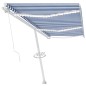Tenda da Sole Retrattile Manuale con LED 600x350 cm Blu Bianco Tenda da Sole Retrattile Manuale con LED 600x350 cm Blu Bianco