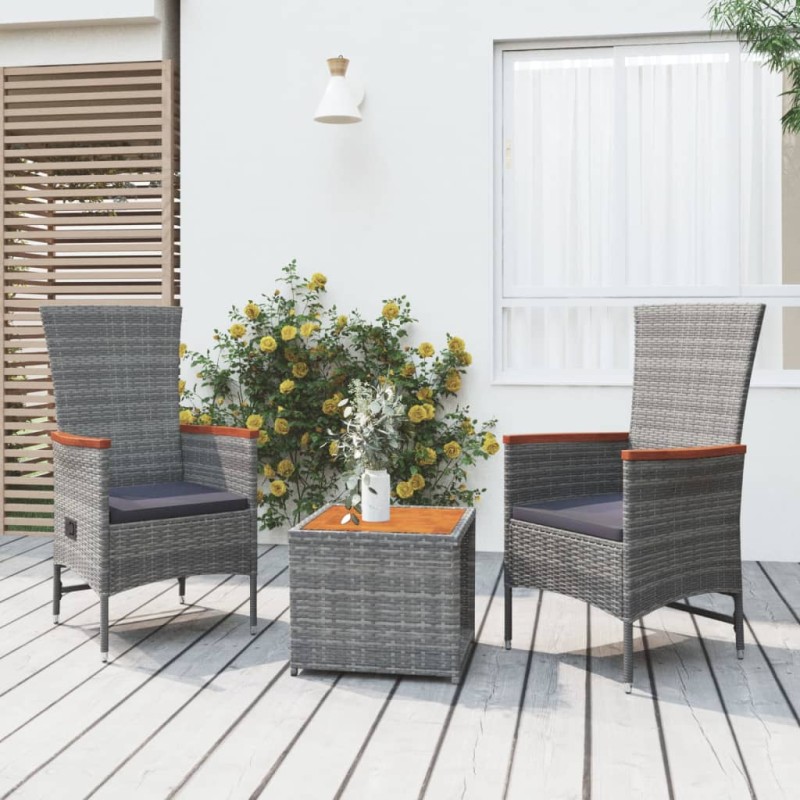 vidaXL Set Mobili Giardino 3pz Grigio Polyrattan Legno Massello Acacia vidaXL Set Mobili Giardino 3pz Grigio Polyrattan Legno Massello Acacia