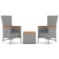 vidaXL Set Mobili Giardino 3pz Grigio Polyrattan Legno Massello Acacia vidaXL Set Mobili Giardino 3pz Grigio Polyrattan Legno Massello Acacia
