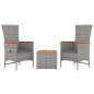 vidaXL Set Mobili Giardino 3pz Grigio Polyrattan Legno Massello Acacia vidaXL Set Mobili Giardino 3pz Grigio Polyrattan Legno Massello Acacia