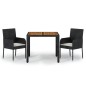 vidaXL Set da Pranzo da Giardino 3 pz con Cuscini Nero in Polyrattan vidaXL Set da Pranzo da Giardino 3 pz con Cuscini Nero in Polyrattan