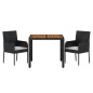 vidaXL Set da Pranzo da Giardino 3 pz con Cuscini Nero in Polyrattan vidaXL Set da Pranzo da Giardino 3 pz con Cuscini Nero in Polyrattan