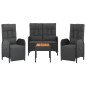 Set Divani da Giardino 4 pz con Cuscini Nero in Polyrattan