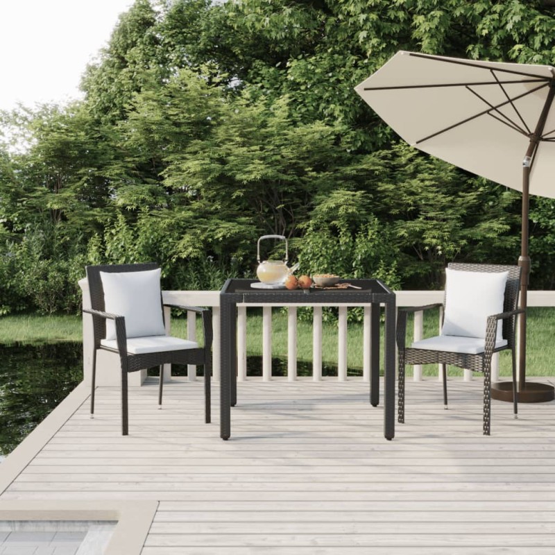 Set da Pranzo da Giardino 3 pz con Cuscini Nero in Polyrattan Set da Pranzo da Giardino 3 pz con Cuscini Nero in Polyrattan