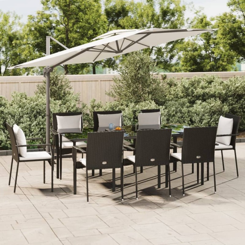 Set da Pranzo da Giardino 7 pz Nero con Cuscini in Polyrattan Set da Pranzo da Giardino 7 pz Nero con Cuscini in Polyrattan