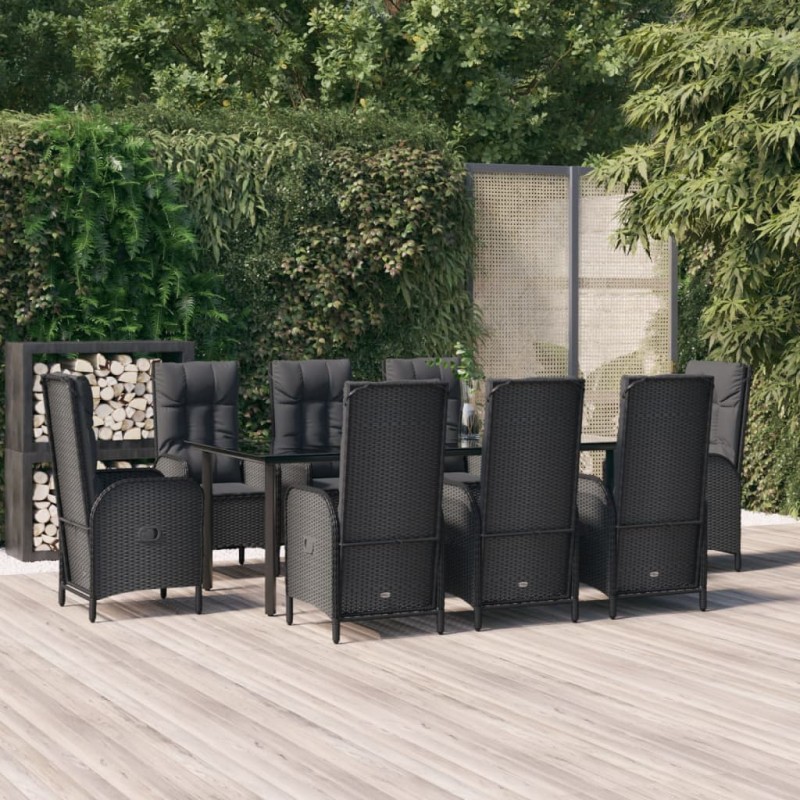Set da Pranzo da Giardino 9 pz con Cuscini Nero in Polyrattan Set da Pranzo da Giardino 9 pz con Cuscini Nero in Polyrattan