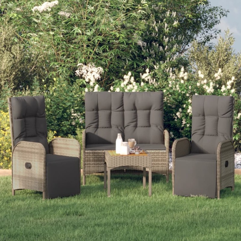vidaXL Set da Pranzo da Giardino 3 pz con Cuscini in Polyrattan Grigio vidaXL Set da Pranzo da Giardino 3 pz con Cuscini in Polyrattan Grigio