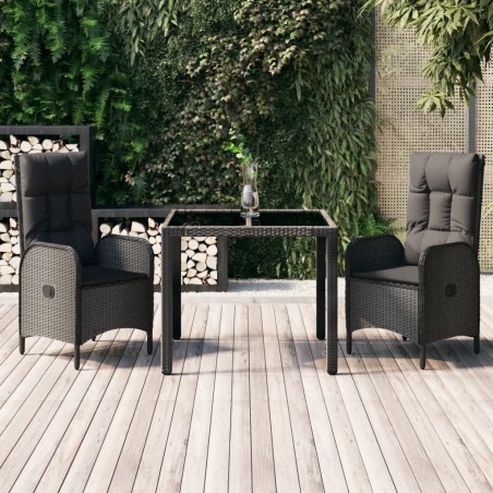 vidaXL Set da Pranzo da Giardino 3 pz con Cuscini Nero in Polyrattan