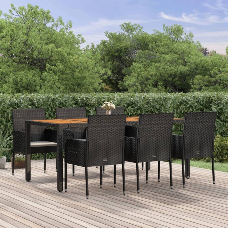 Set da Pranzo da Giardino 7 pz Nero con Cuscini in Polyrattan Set da Pranzo da Giardino 7 pz Nero con Cuscini in Polyrattan