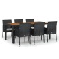 Set da Pranzo da Giardino 7 pz Nero con Cuscini in Polyrattan Set da Pranzo da Giardino 7 pz Nero con Cuscini in Polyrattan