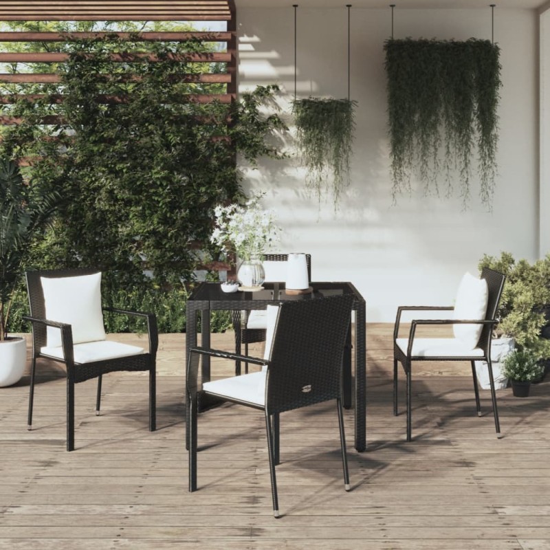 Set da Pranzo da Giardino 5 pz Nero con Cuscini in Polyrattan Set da Pranzo da Giardino 5 pz Nero con Cuscini in Polyrattan