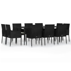 Set da Pranzo da Giardino 11 pz con Cuscini in Polyrattan Nero