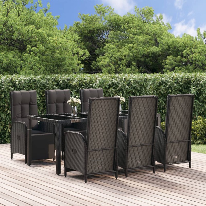 Set da Pranzo da Giardino 7 pz Nero con Cuscini in Polyrattan Set da Pranzo da Giardino 7 pz Nero con Cuscini in Polyrattan
