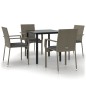 Set da Pranzo Giardino 5pz Nero e Grigio con Cuscini Polyrattan Set da Pranzo Giardino 5pz Nero e Grigio con Cuscini Polyrattan