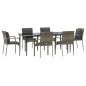 Set da Pranzo Giardino 7pz Nero e Grigio con Cuscini Polyrattan Set da Pranzo Giardino 7pz Nero e Grigio con Cuscini Polyrattan