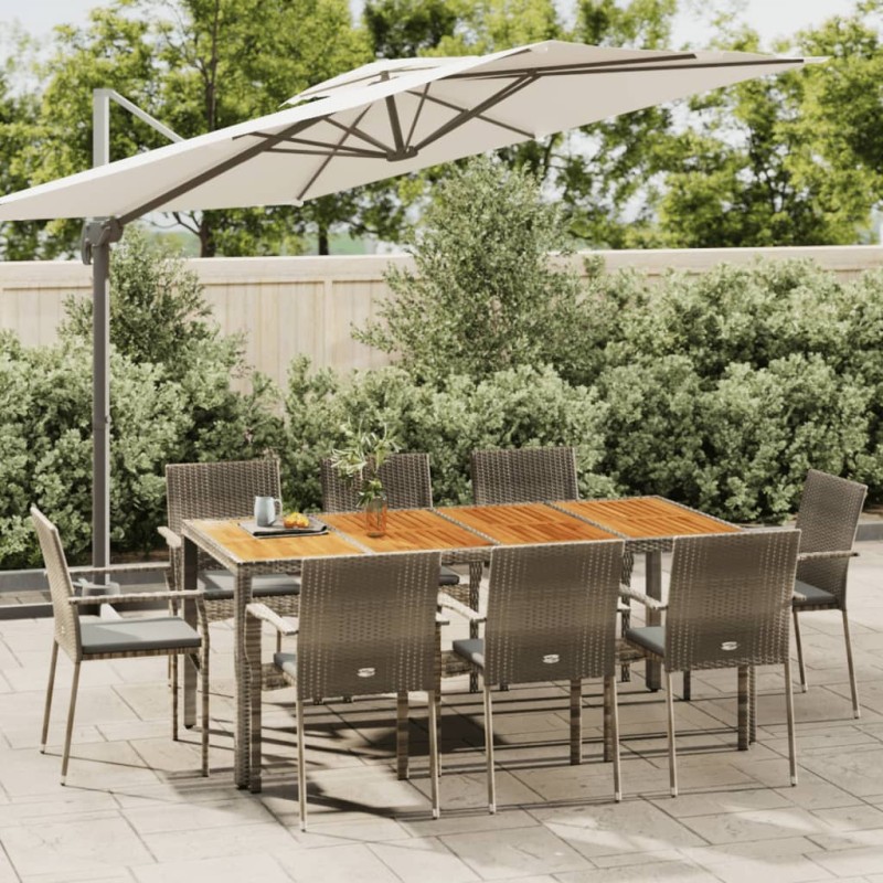 Set da Pranzo da Giardino 9 pz con Cuscini in Polyrattan Grigio Set da Pranzo da Giardino 9 pz con Cuscini in Polyrattan Grigio