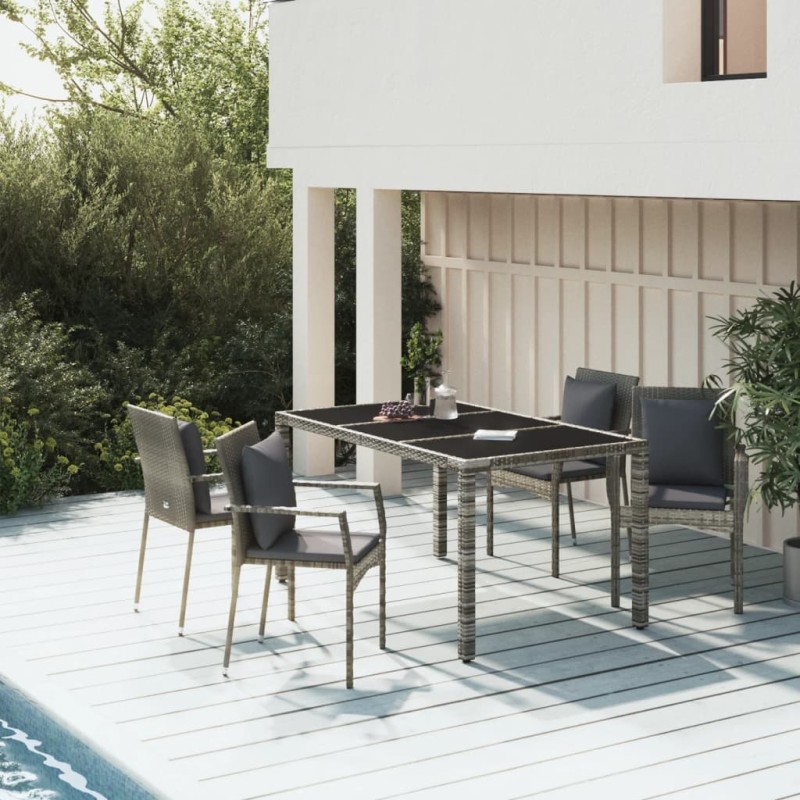 Set da Pranzo da Giardino 5 pz con Cuscini in Polyrattan Grigio Set da Pranzo da Giardino 5 pz con Cuscini in Polyrattan Grigio