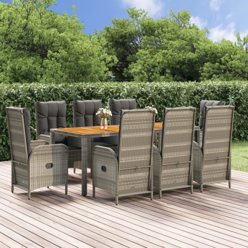 Set da Pranzo da Giardino 9 pz con Cuscini in Polyrattan Grigio Set da Pranzo da Giardino 9 pz con Cuscini in Polyrattan Grigio
